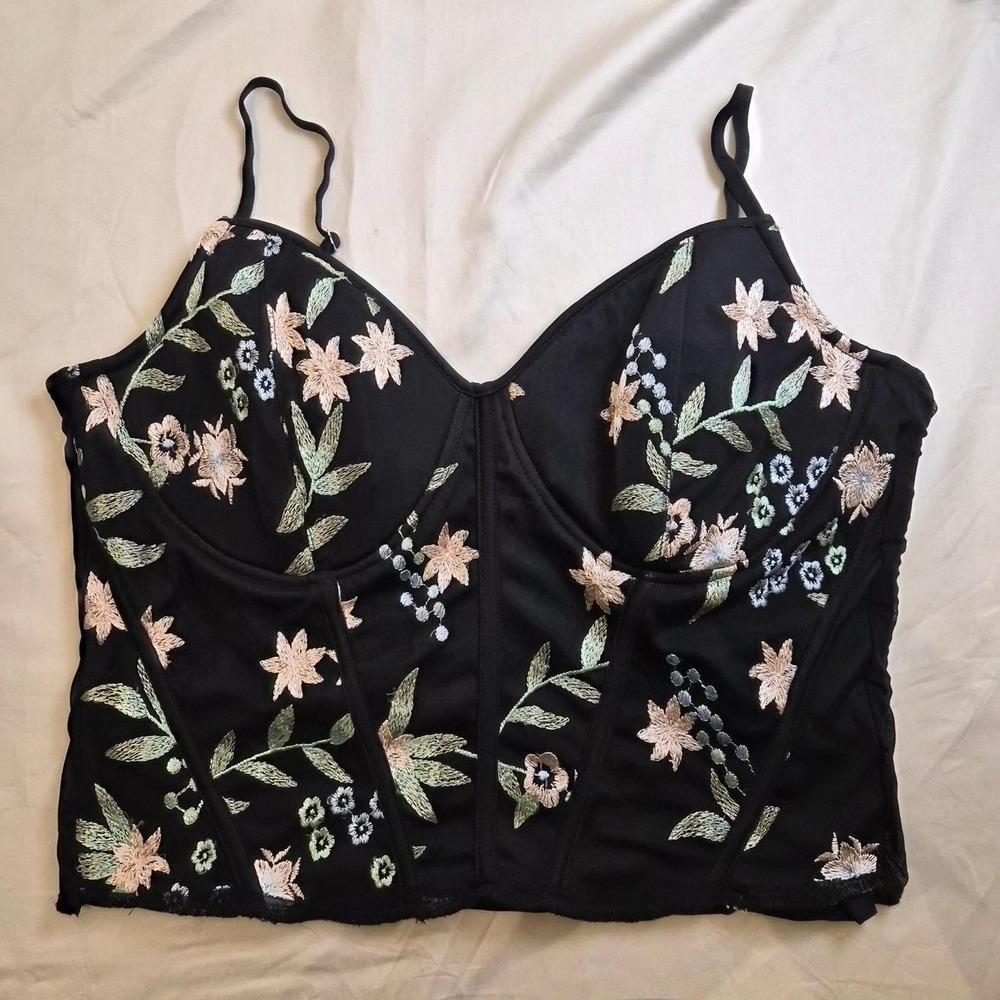 Windsor Embroidered Corset Top Womens Medium Whimsigoth Fairy Cottage Coquette - Picture 4 of 5
